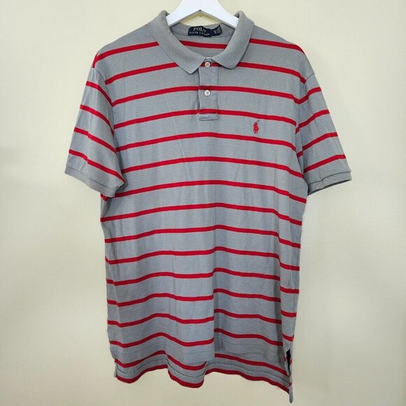 Polo Ralph Lauren Mens XL Gray Red Stripes Pony Single Stitch Slits Buttons FLAW - Picture 12 of 13